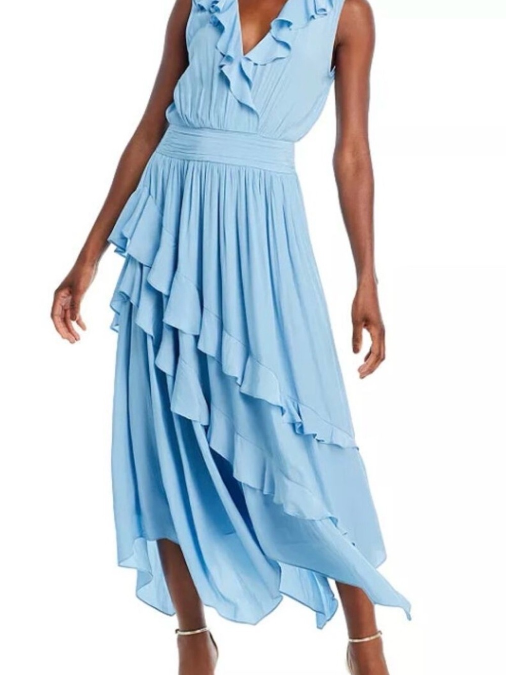Ramy Brook Blue Ruffle V-Neck Dress - Picture 2 of 9